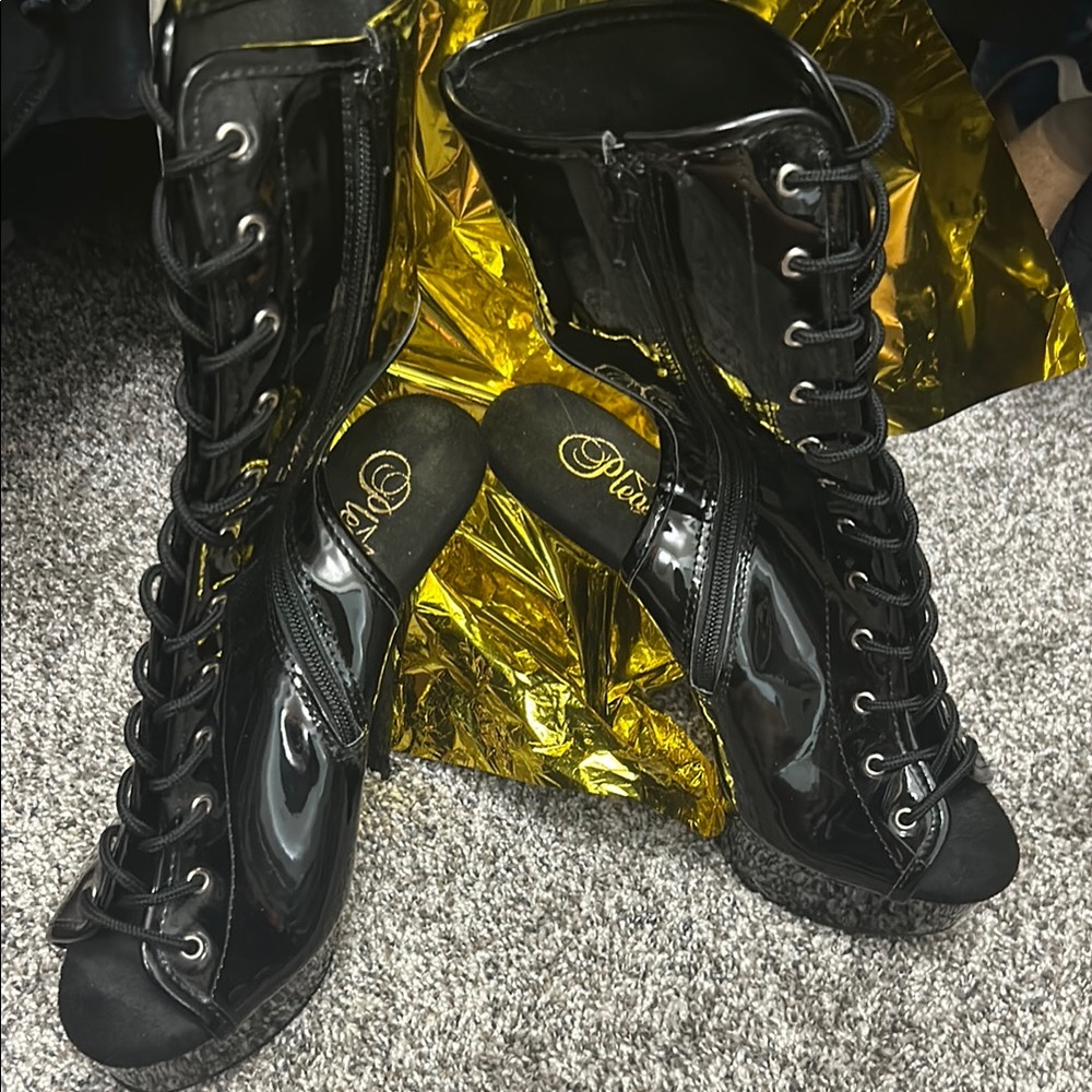 Pleaser Black Patent Lace-Up Boots